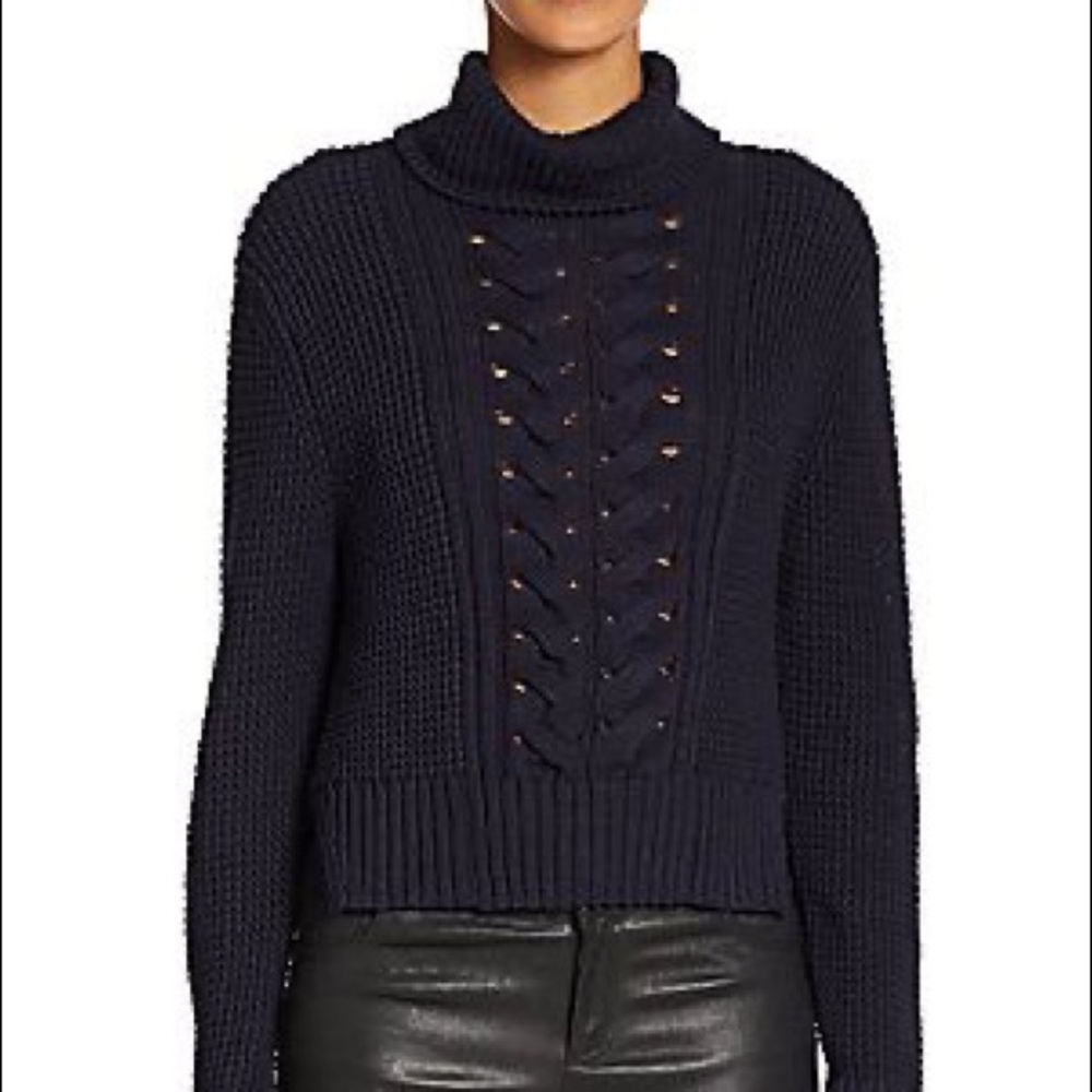 NICHOLAS Cable Knit Turtleneck Sweater Cotton Blue